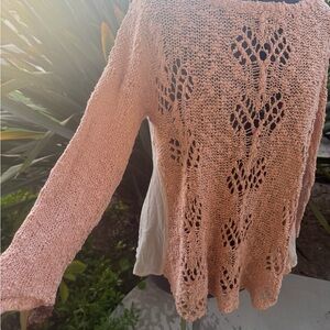 Anthropologie Knitted & Knotted Sweater - Cream Pink with sheer white side flare